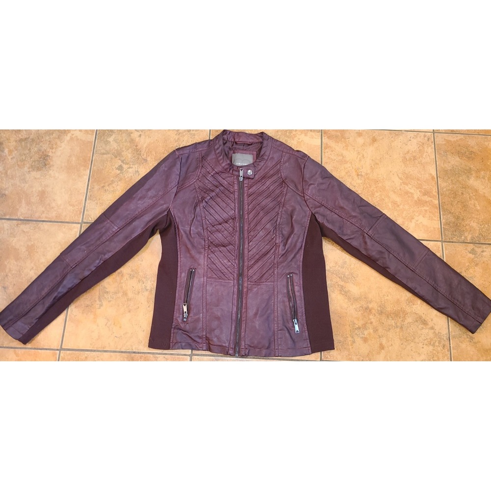 Maurices Faux Leather Burgundy MOTO Jacket Women's Size Large Full Zip Chic